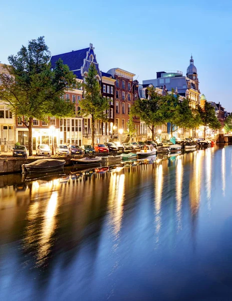 Amsterdam Kanalları Batıda Alacakaranlık Natherlands — Stok fotoğraf