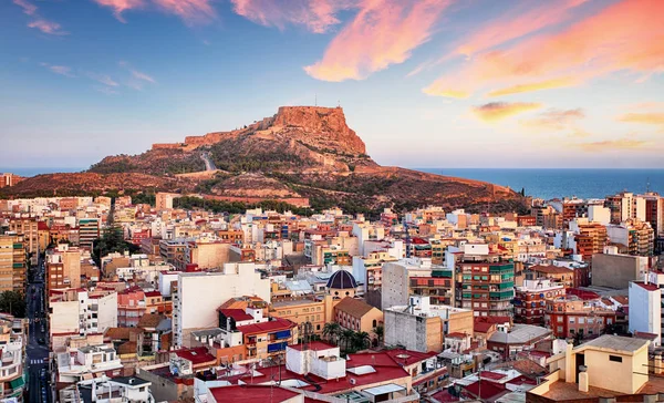 Alicante Španělsko Pohled Hradu Hoře Benacantil Santa Barbara — Stock fotografie