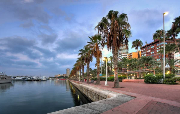 Paseo Marítimo Puerto Deportivo Alicante Por Noche España — Foto de Stock