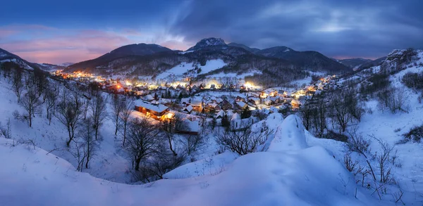 Paysage Avec Village Nuit Hiver Panorama — Photo