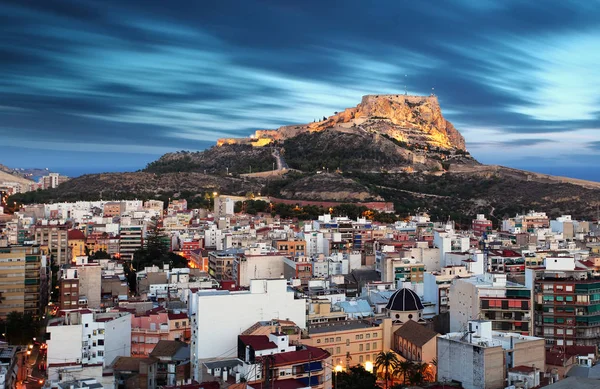 Spanyolország Alicante Egy Mediterrán Város Éjszakai Látképe — Stock Fotó