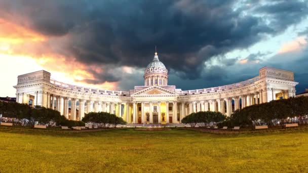 Kazaňská Katedrála Saint Petersburg Rusko Časová Prodleva Západu Slunce — Stock video