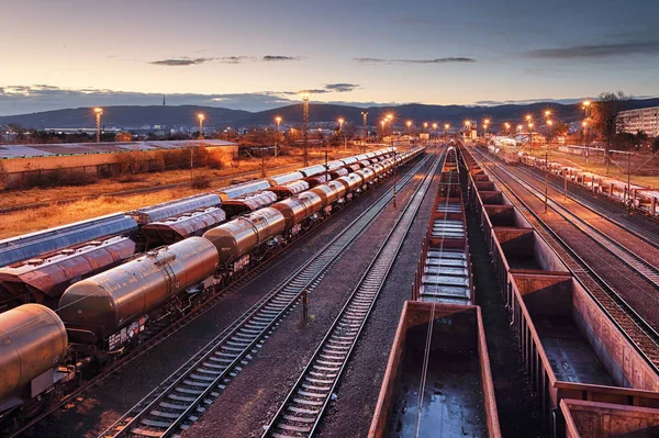 Vrachttrein Platform Bij Zonsondergang Met Container — Stockfoto