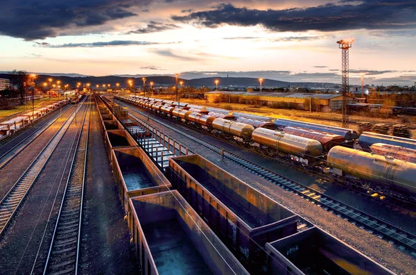 Container Freight Train Station Cargo Railway Transportation Industry — Stock Photo, Image