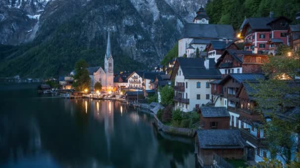 Čas Zanikla Alpine Hallstatt Jezero Hallstatter See Rakousku — Stock video