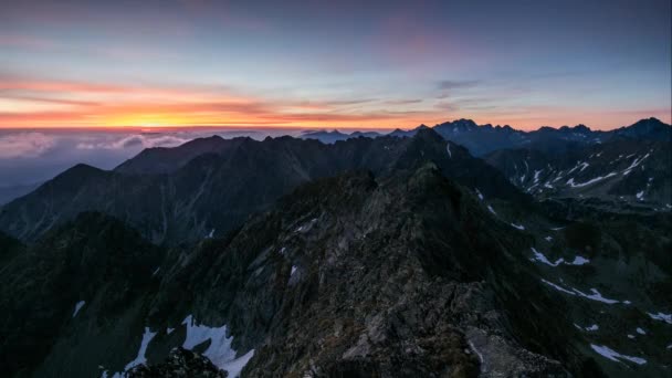 Panorama Panoramico Del Tramonto Montagna Tatra Rysy Slovacchia Time Lapse — Video Stock