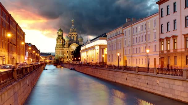 Ryssland Tidsfördröjning Petersburg Kyrkan Frälsare Uppståndelsekyrkan — Stockvideo