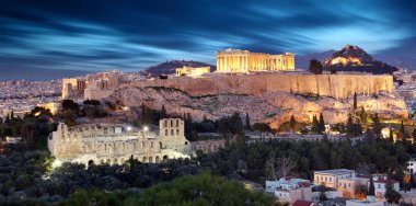 Parthenon, Atina alacakaranlıkta zaman, Yunanistan - uzun pozlama