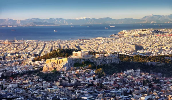 Vista Panoramica Della Città Atene Dalla Collina Lycabettus All Alba — Foto Stock