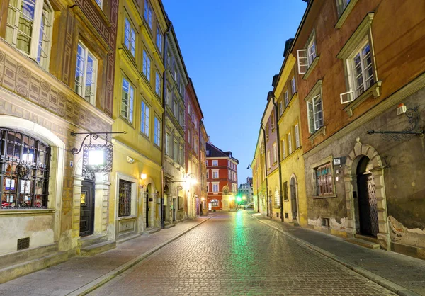 Varsovie Rue Dans Centre Ville Nuit Près Place Marché Vieille — Photo