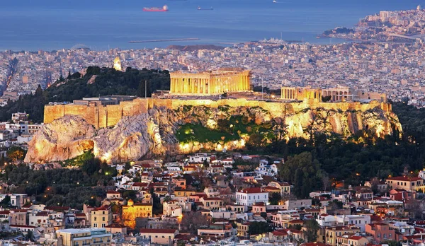 Афины Греция Ночью Акрополь — стоковое фото