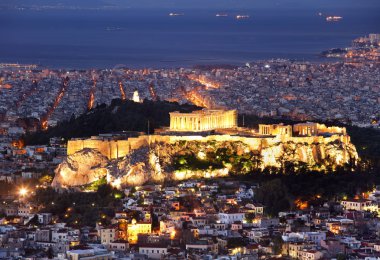 Atina - Yunanistan, gece, Akropolis