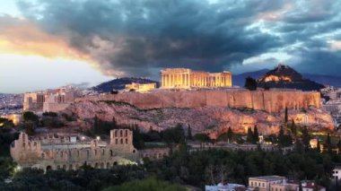 Atina zaman aralıklı çekim - Akropolis'e batımında, Yunanistan