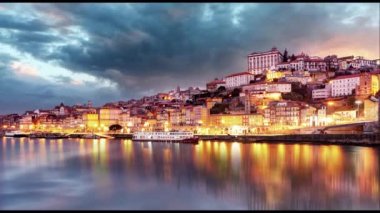 Porto, Portekiz eski şehir manzarası - zaman atlamalı