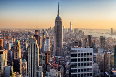 manhattan, new york, ABD'de günbatımı