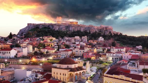 Grécia Prazo Caducidade Pôr Sol Atenas — Vídeo de Stock