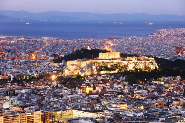 Panorama do horizonte de Atenas com Acrópole na Grécia a partir do pico de Lycab — Fotografia de Stock