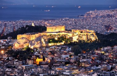 Atina siluetpanorama yunanistan'da Akropolis ile zirveden Lycab