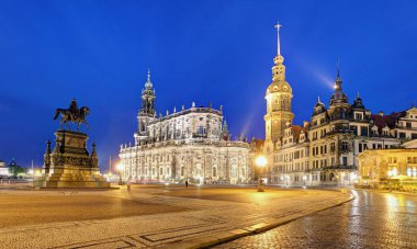 Dresden kale veya Kraliyet Sarayı gece, Saksonya, Almanya