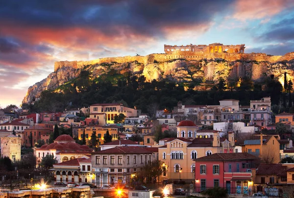 Panoramautsikt over gamlebyen Athen og Parthenon Tem – stockfoto