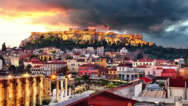 Athene Akropolis Tijdens Zonsopgang Griekenland Timelapse — Stockvideo