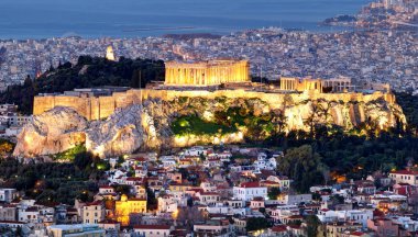 Atina siluetpanorama yunanistan'da Akropolis ile zirveden Lycab
