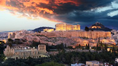 Atina - Gün batımında Akropolis, Yunanistan