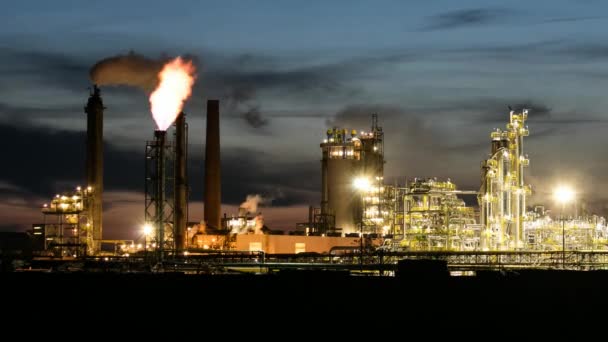 Petroquímica Industria Petrolera Noche Fábrica Time Lapse — Vídeo de stock