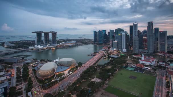 Singapour Quartier Des Affaires Ville Laps Temps Coucher Soleil Nuit — Video