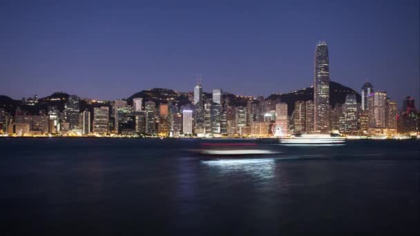 Hong Kong Skyline Urban Architecture Desde Noche Hasta Amanecer — Vídeos de Stock