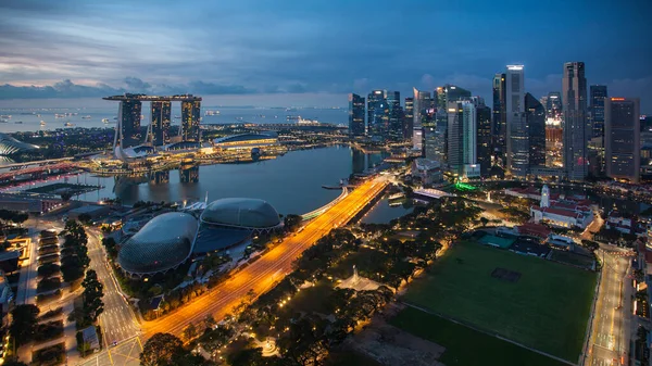 Panorama Van Singapore Skyline Marina Baai Luchtfoto — Stockfoto