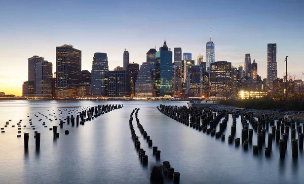 Puesta Sol Sobre Centro Manhattan Nueva York — Foto de Stock