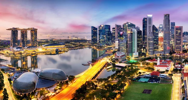 Arranha Céus Singapura Horizonte Belo Pôr Sol Panorama Aéreo — Fotografia de Stock