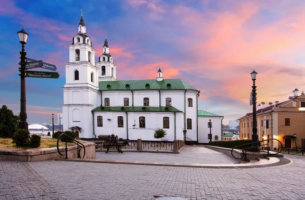 Minsk Bielorrússia Catedral Ortodoxa Espírito Santo Vista Pôr Sol — Fotografia de Stock