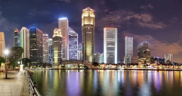 Singapore Nacht Stad Skyline Zakendistrict Marina Bay — Stockfoto