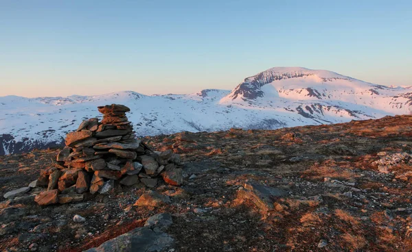 Coucher Soleil Montagne Avec Fjord Tromso — Photo