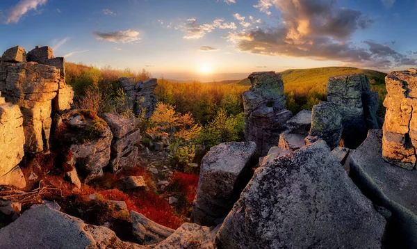 Great Panoramic View Mountains Hills Glowing Sunlight — Stock Photo, Image