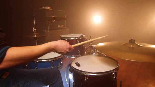 Male Drummer Jazz Lesson Red Drum Set Blue Snare Drum — Stock Video
