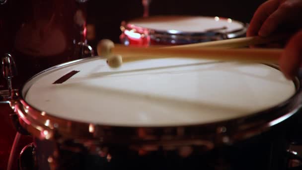 Drummer Jazz Lesson Percussion Drumsticks Drumroll Snare Rehearsal Studio Red — Stock Video
