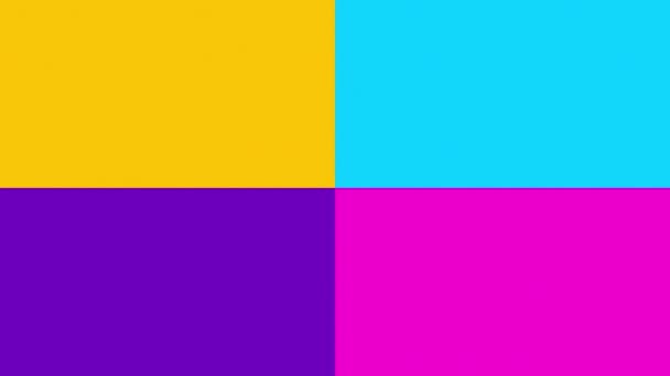 一个五颜六色的明亮的背景 包括四个正方形的黄色 粉红色 紫色和蓝色薄荷颜色 抽象拼贴 运动设计 — 图库视频影像