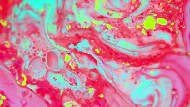 Абстрактний Барвистий Фон Молочною Олією Кольорові Чорнила Реагують Краплю Рідкого — стокове відео