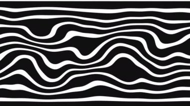 Soyut siyah ve beyaz çizgili optik illüzyon geometrik şekil. Kusursuz döngü. 4k, grafik tasarım zebra arkaplanı