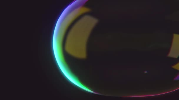 Soap Bubble Isolated Black Background Colorful Neon Glow Transfusions Motion — Stock Video