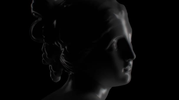Sculpture Female Head Close Shot Black Background Woman Outline Low — Stock Video