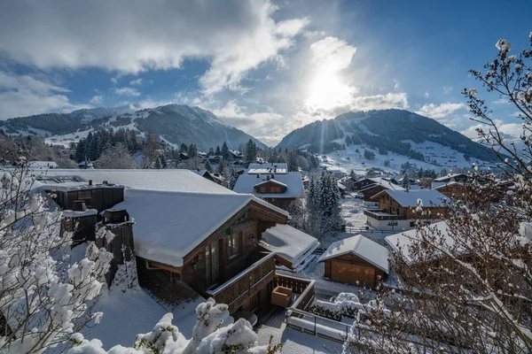 Pueblo Gstaad Cubierto Nieve — Foto de Stock