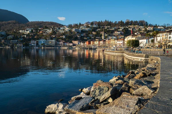 Edifici Colorati Ascona Vista Dal Centro Storico Sul Lago Maggiore — Foto Stock