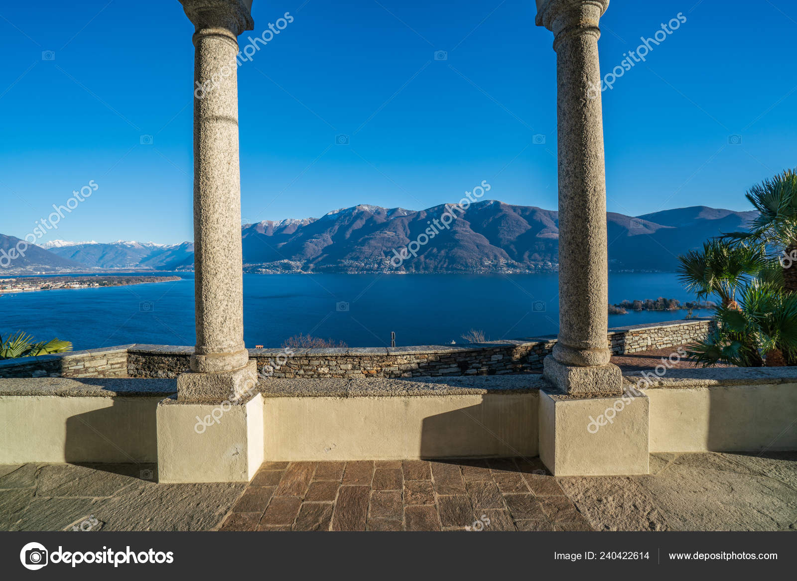 Excellent View Lago Maggiore Classic Columns Front Ronco Sopra Ascona Stock Photo C Bubela