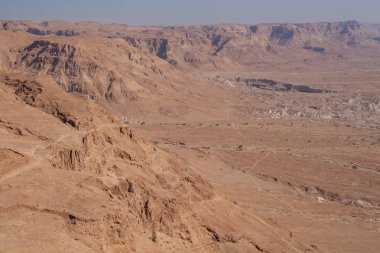 Masada - İsrail Güney Bölgesi Antik Sur hava görüntüsünü