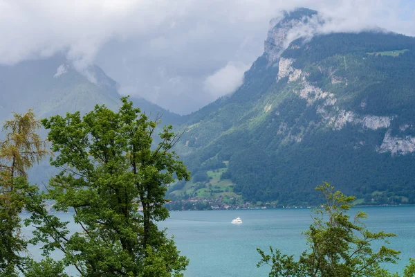 Suisse Vue Sur Lac Thoune Avec Les Alpes Suisses Arrière — Photo