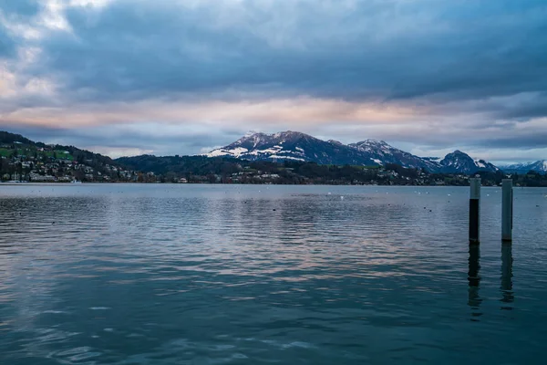 Paysage Hivernal Coloré Dans Port Luzern — Photo